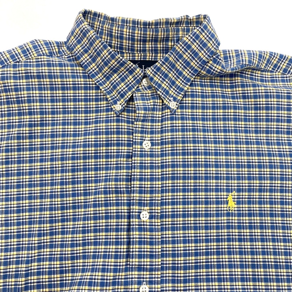 Ralph Lauren Shirt‎ Mens XL Blue Yellow Plaid Custom Fit Button Down Long Sleeve